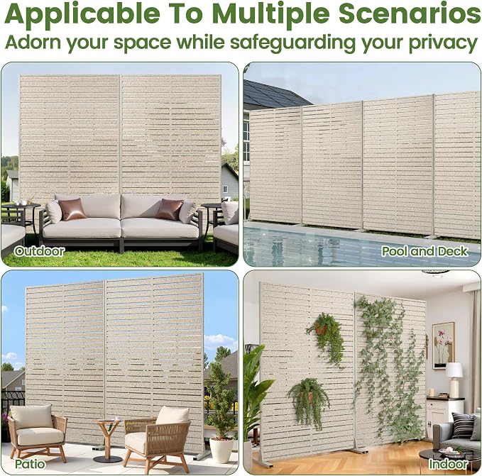 Outdoor Privacy Screen 72" H HDPE Decorative Freestanding Privacy Panel, Sandblasting Louvered Privacy Screens with Stand, Weather-Resistant Panel for Patio, Balcony, Backyard(6 Panels)
