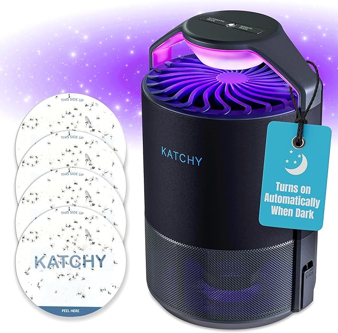 Katchy Midnight Indoor Insect Trap – Auto/Manual Mode – Blue Light & Fan Suction Catcher for Mosquito, Fruit Fly, Gnat, Fungus Gnat & Moth – Ideal for Kitchen & Indoor Plants (Black)