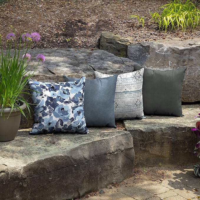 Arden Outdoor Toss Pillow, 2 Pack, 16 x 16, Rain-Proof, Fade Resistant Blue Garden Floral