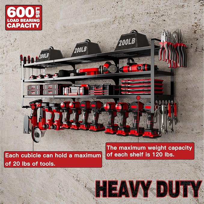 NattyDot 48" Large Power Tools Organizer Wall Mount,12 Drill Holder for Garage, Workshop Heavy Duty Storage Rack