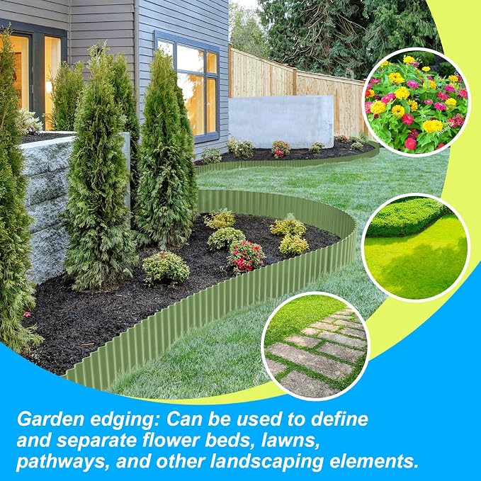 LAVEVE Corrugated Metal Garden Edging 10" x 20ft, Landscape Edging Border for Lawn, Flower Bed, Garden Fence, Paver Edging (Mint Green)