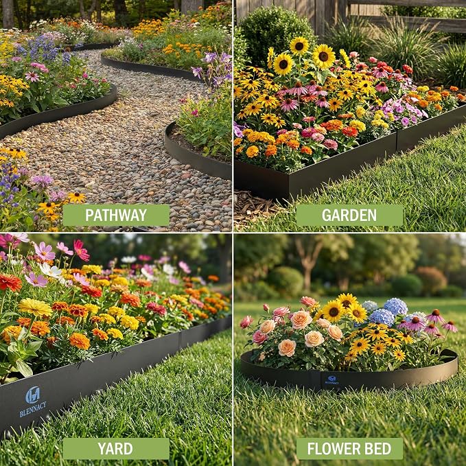 20ft.Metal Landscape Edging 6 Pack 6 inch,Steel Garden Edging with a Pair of Gloves and 7 Stakes, Galvanized Steel Landscape Edging for Fence, Yard Pathway, Flower Beds (40" L x 6" H Each, Black)
