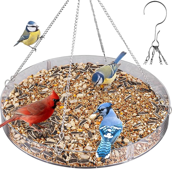 iBorn Bird Seed Catcher Tray, 5.9” Large Bird Feeder Tray Polycarbonate(PC), Squirrel Chew Proof Seed Catcher for Bird Feeder for Outdoors Hanging, Clear