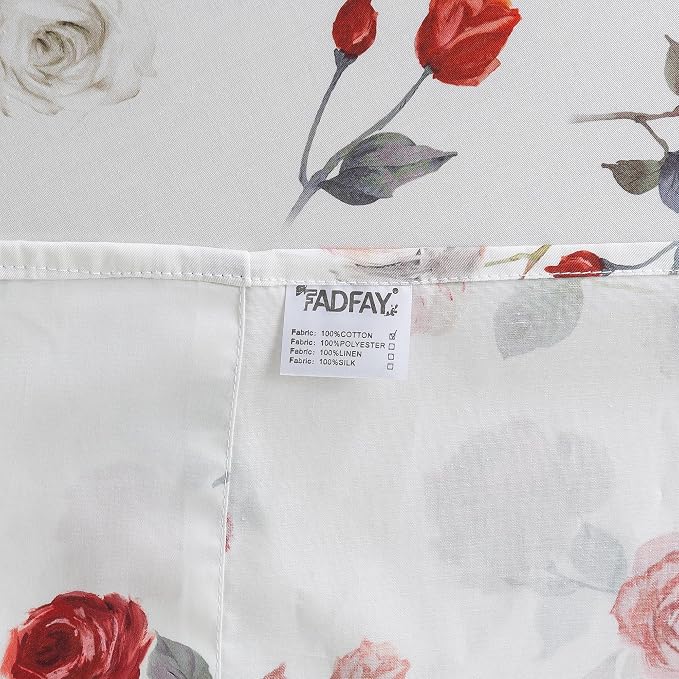 FADFAY Rose Sheets Set Queen Vintage White Rose Floral Bedding Chic Red Rose Bed Sheets Shabby Farmhouse Bedding 100% Percale Egyptian Cotton 800 Thread Count Deep Pocket Fitted Sheet 4Pcs,Queen Size
