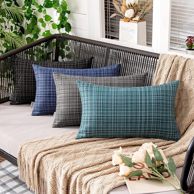 MIULEE Outdoor Waterproof Throw Pillow Covers Decorative Farmhouse Water Resistant Cushion Covers for Tent Patio Garden Couch Sofa Pack of 2, 12x20 Inch Navy Blue