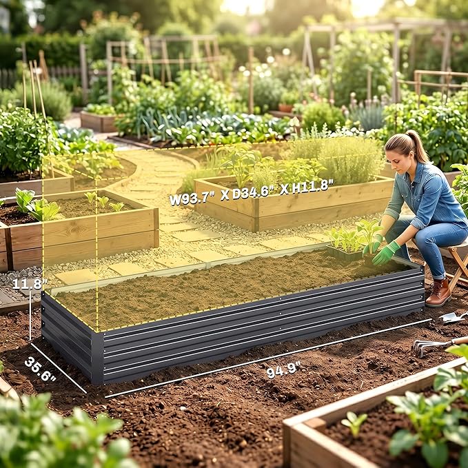 Outsunny Galvanized Raised Garden Bed, 8' x 3' x 1' Metal Planter Box, for Growing Vegetables, Flowers, Herbs, Succulents, Gray