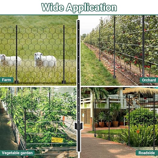 Fence Posts 4.8 FT Black, 10 Pack Heavy Duty U Posts, No Dig T Posts for Fences Wire Mesh, Perfect for Temporary Fencing, Electric Fence Wire, Corner Anchor