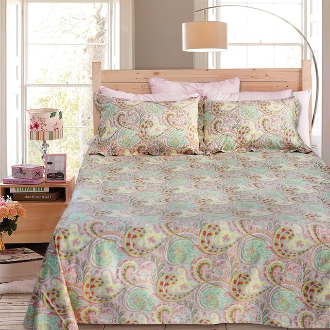 FADFAY 4 Piece Pink Paisley Bed Sheet Set Luxury Bedding Sets Designer Bedding Collections 800 Thread Count 100% Egyptian Cotton Deep Pocket Queen