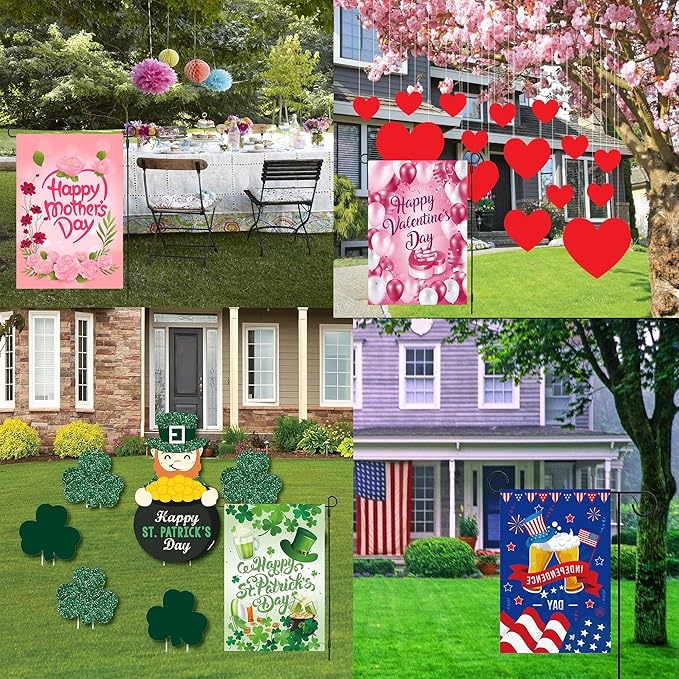 Seasonal Garden Flags Set of 12, Holiday Garden Flag 12x18 Inch Double Sided for Valentine's Day Easter Christmas Halloween Outdoor Decor, All Seasons Holiday Decorations
