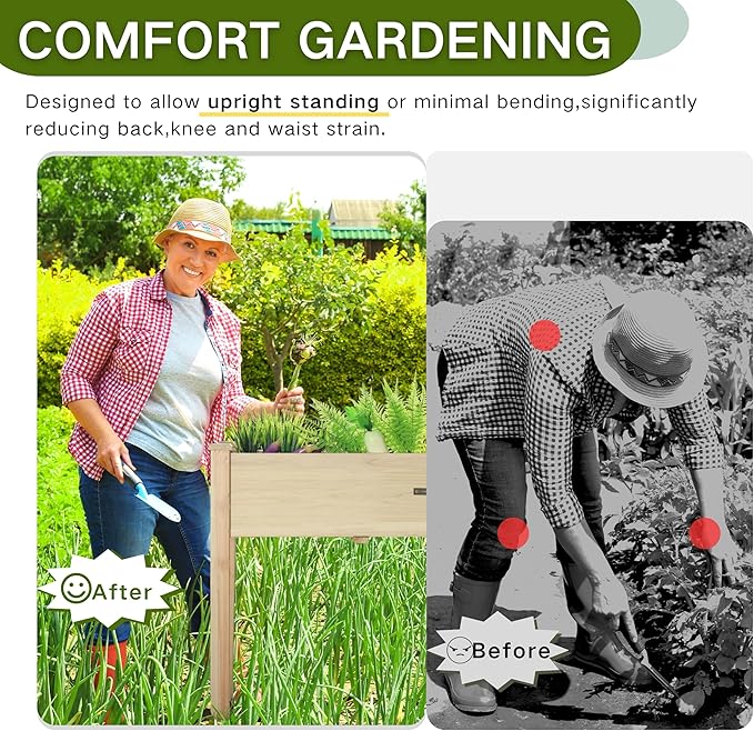 Wooden Raised Garden Bed with Legs, Elevated Reinforced Planter Box with Bed Liner for Outdoor Backyard/Patio/Gardener, 34x18x30in, 150lb Capacity - Natural