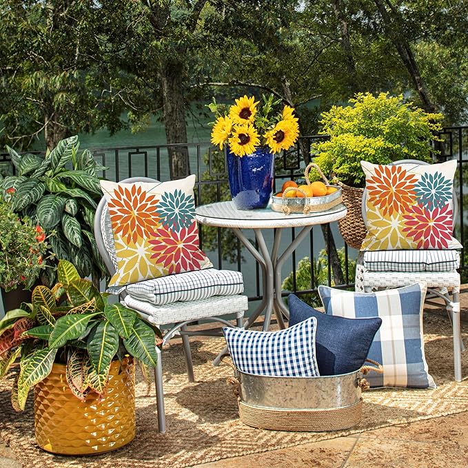 DFXSZ Outdoor Pillow Covers 18x18 Inch Set of 2 Orange Yellow Red Flower Decorative Waterproof Fall Summer Outdoor Pillow Covers for Patio Funiture Garden Couch 168G18