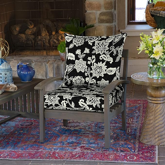 Arden Outdoor Foam Deep Seat Cushion Set (4-Pack), 24x24, Premium High-Density Foam, Never Flattens, Weather-Proof for Patio Chair Sofa Couch, Ashland Black Jacobean