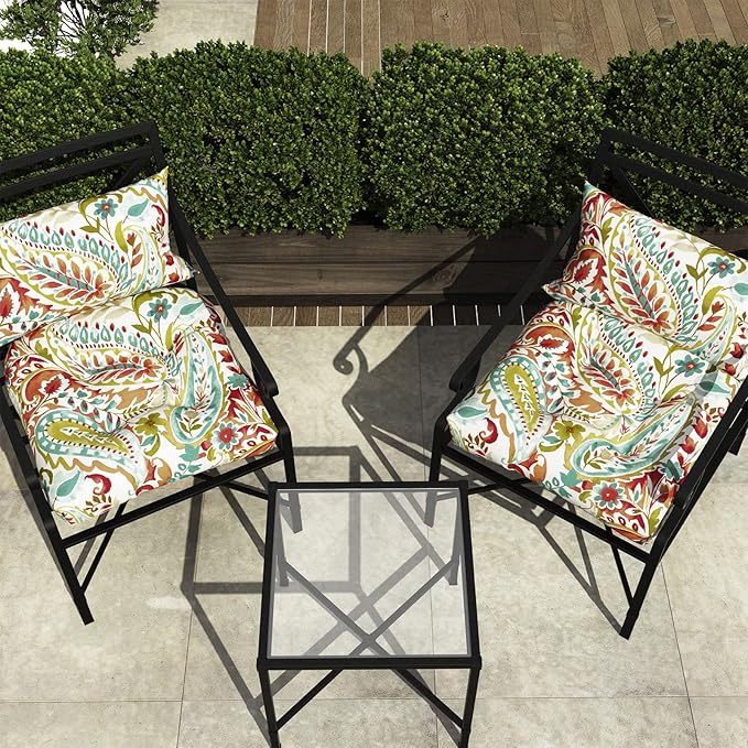 LVTXIII Outdoor U-Shaped Wicker Seat Cushion, Decorative Tufted Chair Pads Round Back Seat Cushion Set for Patio Garden Home Office Furniture, 19”x19”x4”, 2 Pack, Pretty Paisley