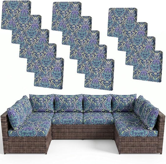 pickyNproud 14Pcs Patio Cushion Covers Stretch Outdoor Couch Cushions Slipcovers Replacement Washable Furniture Protector with Elastic Bottom Sofa Chair Seat Cover, Green