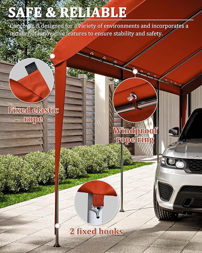 10 X 20 Ft Canopy Replacement Cover Heavy Duty Waterproof UV & Tear Resistant Car Tarp Canopy Tent Garage Top Shelter Oxford Cover with Ball Bungees (Frame is Not Included)