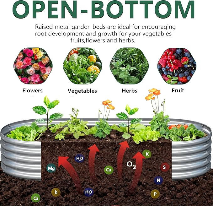 4x1.5x1FT Galvanized Raised Garden Bed Kit,Vegetable Boxes-Oval Metal Flower Box,Large Planter Raised Beds Outdoor Garden for Planting,Fruit,Herb-Silver