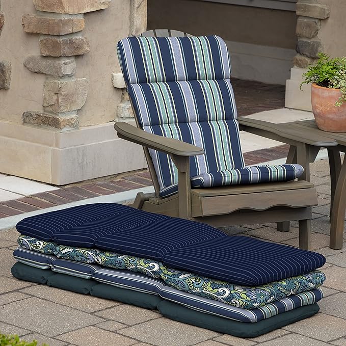 Arden Outdoor Adirondack or Rocking Chair Cushion, 20 x 17, Rain-Proof, Fade Resistant 17 x 20, Sapphire Aurora Blue Stripe