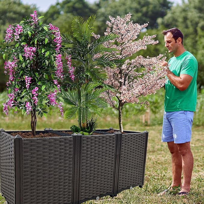 Raised Garden Bed Large Planters for Outdoor Plants Rectangular Elevated Planter Boxes Patio Balcony Deck for Planting Flowers, Vegetables, Tomatoes, and Herbs