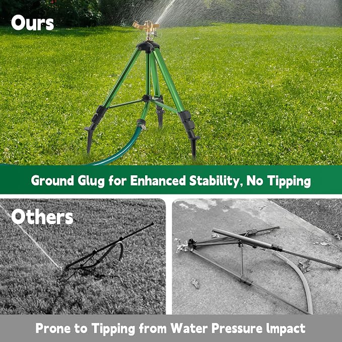 2 Pcs Sprinklers for Yard, Heavy-Duty Impact Sprinkler on Tripod Base, 360 Degree Large Area Water Sprinklers, Adjustable Height 19-37” Sprinkler for Lawn Garden
