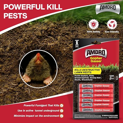 Amdro Gopher Gasser – 6 Gassers for Gophers, Moles & Ground Squirrels – Outdoor Burrowing Rodent Pest Control for Lawns, Gardens & Yards