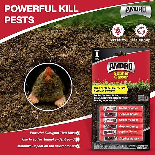 Amdro Gopher Gasser Bundle Pack – 4 Packs of Gopher Gassers (6 Per Pack) with Professional Contractor Tips – Rodent Control for Lawns, Gardens & Golf Courses – Outdoor Use Only (4)