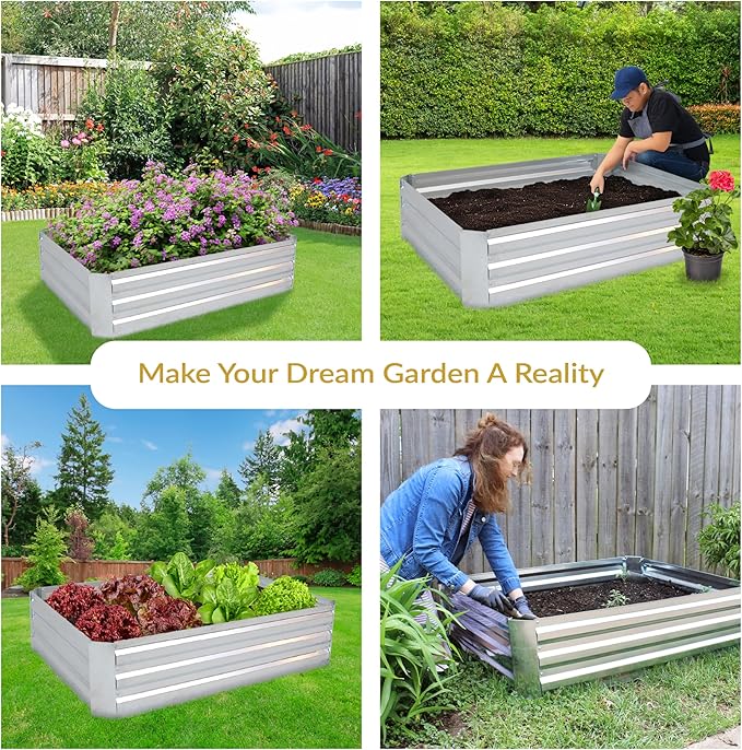 Sunnydaze Galvanized Raised Garden Bed Kit - 4x3x1 ft Outdoor Raised Garden Bed - Metal Planter Box for Vegetables, Flowers, Herbs - Silver - 4' x 3' Rectangle