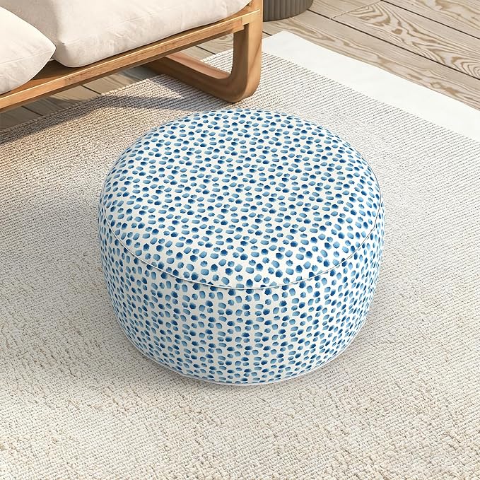 LVTXIII Indoor/Outdoor Large Inflatable Ottoman Pouf D31 x H14 Inch, Round Footstool with Handle, Weather-Resistant Portable Furniture for Patio, Camping, Beach, Brush Blue
