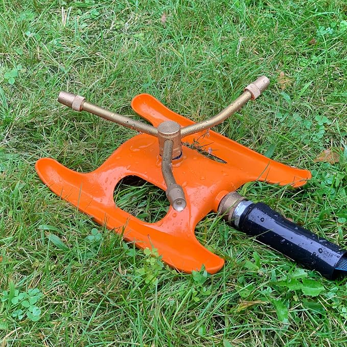 Kings County Tools Watering Sprinkler Sled, Sprinklers for Yard, 360 Degree Rotary Sprinkler Watering System, Brass Nozzle Steel Base