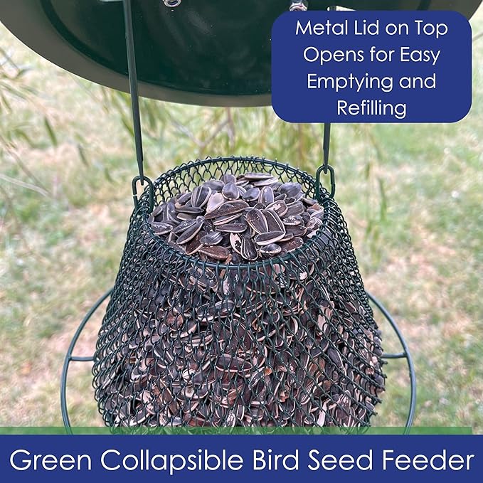 Green Collapsible Mesh Bird Feeder - Hanging Bird Feeder - Holds 1 Pound of Sunflower Seeds