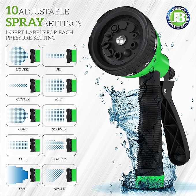J&B XpandaHose 75ft Expandable Garden Hose – Ultra-Strong 3750D, 4-Layer Latex Core, Brass 3/4" Connectors, 10-Pattern Nozzle & Storage Bag – Lightweight, Kink-Reducing, Leak-Resistant