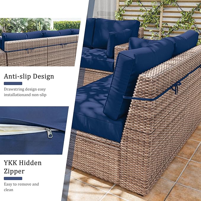 8p Outdoor Cushion Slipcovers Outdoor Patio Cushions Covers Replacement Waterproof with Zipper for 3-Seat Rattan Sofa Patio Furniture Cushion Covers, Covers Only