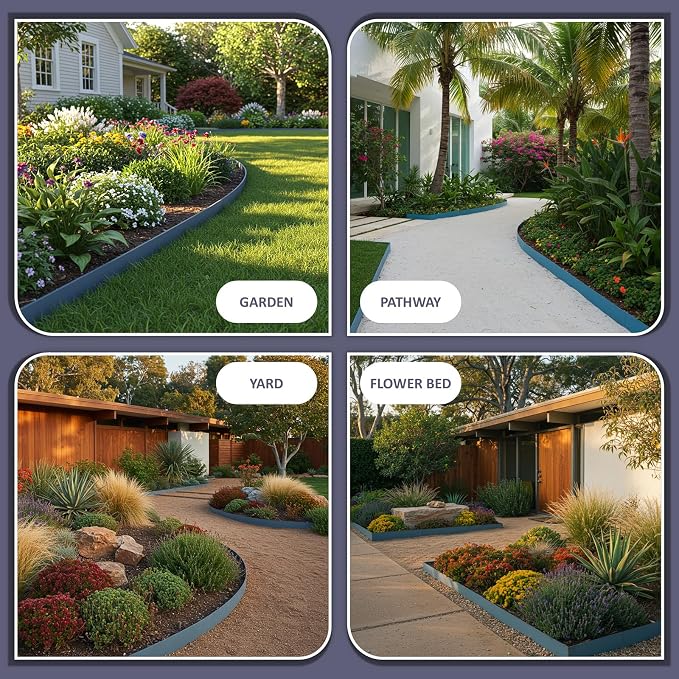 STIRLINGEAR 6 Pack Metal Landscape Edging- 40" L x 8" H (20ft Total) Lawn Edging, Garden Border Edging, Metal Edging for Landscaping with Gloves (Gray-Blue)