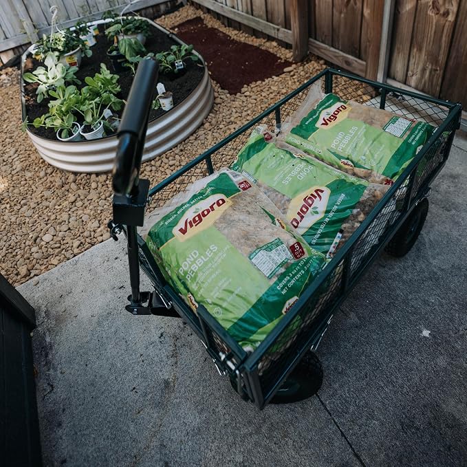 Backyard Expressions Heavy Duty Garden Cart 600 lb, 38" x 20" Steel Bed Utility Wagon with Removable Mesh Sides, Powder-Coated Frame, 10" Pneumatic Wheels, Pull Handle Yard/Lawn Hauler