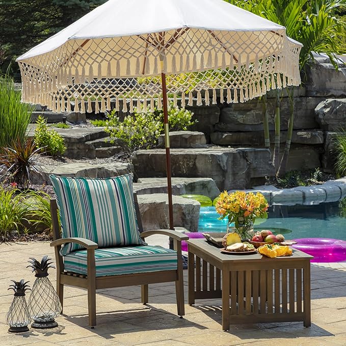Arden Outdoor Foam Deep Seat Cushion Set (2-Pack), 24x24, Premium High-Density Foam, Never Flattens, Weather-Proof for Patio Chair Sofa Couch, Teal Cobalt Stripe