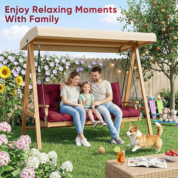 Waterproof Porch Swing Cushions 60 Inch,2 3-Seater Replacement for Outdoor Furniture with Backrest and Straps, Thick 4" Swing Seat Bench Cushion for Loveseat Glider Bench Patio Lawn Backyard