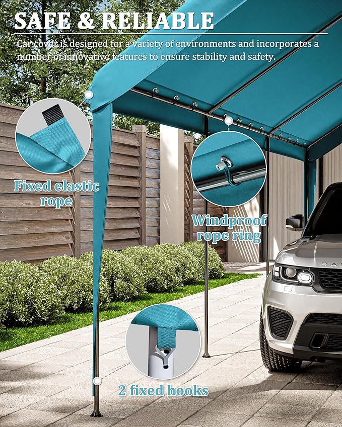 Carport Canopy Replacement Cover 12x20 Heavy Duty Outdoor Portable Car Canopy Oxford Waterproof UV & Tear Resistant Garage Canopy with Ball Bungees (Frame is Not Included)