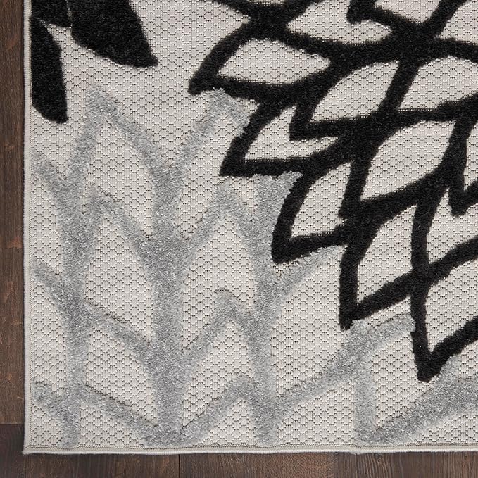 Nourison Home Aloha Indoor/Outdoor Black White 6' x 9' Area Rug, Tropical, Botanical, Easy Cleaning, Non Shedding, Bed Room, Living Room, Dining Room, Deck, Backyard, Patio (6x9)