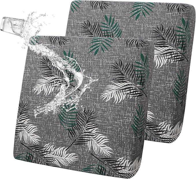 FORCHEER Waterproof Patio Cushion Covers, Floral Printed Stretch Outdoor Cushion Covers for Patio Furniture, Wicker Chair Cushion Covers Set of 2