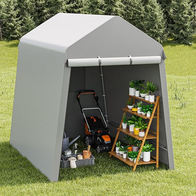 6x8FT Outdoor Storage Tent Heavy Duty Portable Shelter with Zipper Roll Up Doors