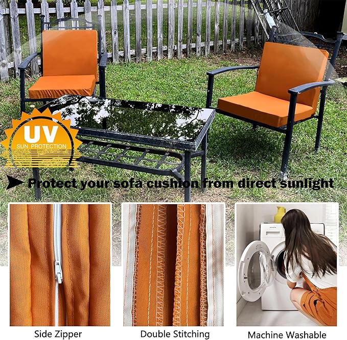 Sqodok Patio Cushion Covers, Waterproof Outdoor Cushion Covers Replacement, Patio Cushion Seat Slicovers for Sectional Sofa, Chair, Outdoor Wicker Patio Sofa (Pumpkin, 24"x22"x4"-2 Pack-Cover ONLY)