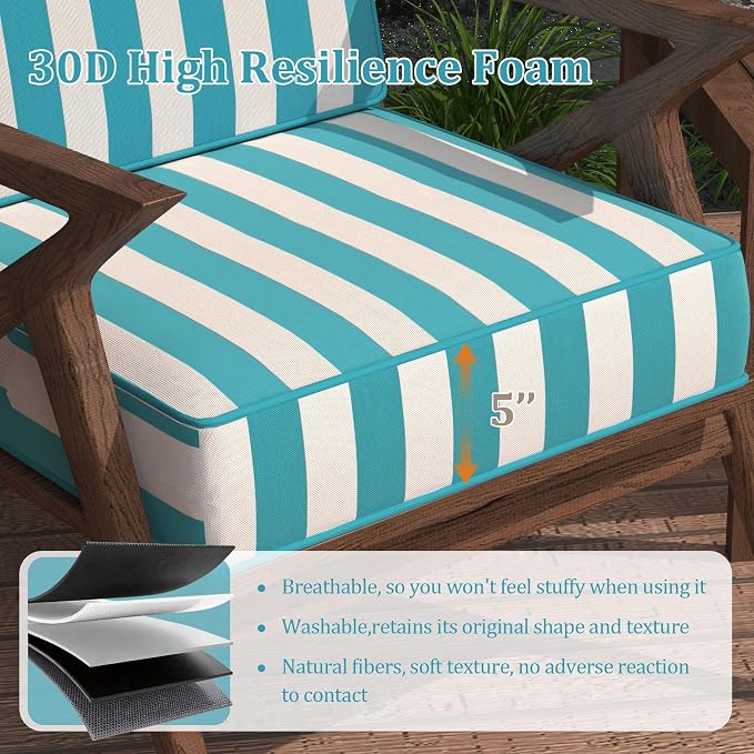 5" Thicker Outdoor Chair Cushions 2 Sets 24" *24" Waterproof Patio Chair Cushions for Outdoor Furniture w/Removable Cover 30D High Density Sponge Filling Thicken Patio Furniture Cushion w/Handle &Ties
