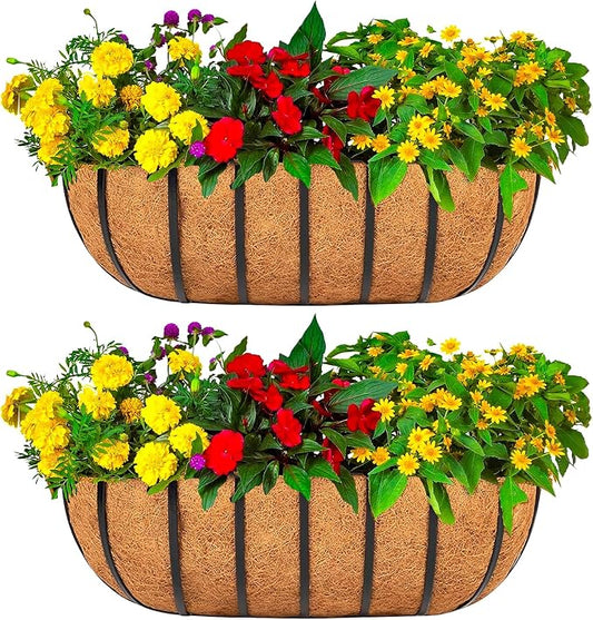 16 Inch Window Baskets with Coconut Liner Outdoor Wall Planter for Plants Long Window Flower Box for Porch Fence Patio Outdoor（2 Pack）