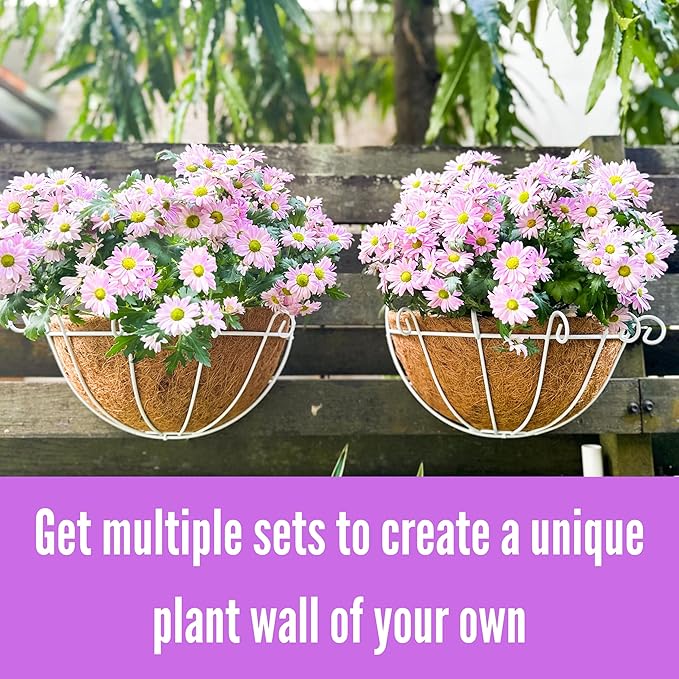 ShopLaLa Bundle - 4 Pack, 9.8 Inch Black + 2 Pack, White Metal Wire Flower Baskets with Coco Liner, Small and Cute Fence Hanging Planter, Balcony Deck Railing Patio Modern Outside Garden Patio Decor