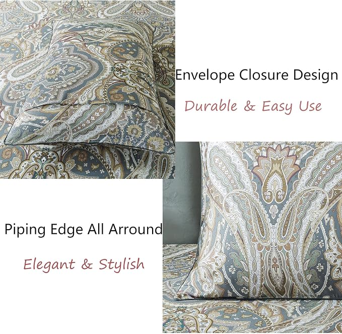 FADFAY Paisley Sheets Set Full Classic Boho Paisley Bedding Luxurious Bohemian Damask Paisley Bed Sheet Set Breathable 100% Egyptian Cotton 800 Thread Count Deep Pocket Fitted Sheet 4Pcs, Full Size