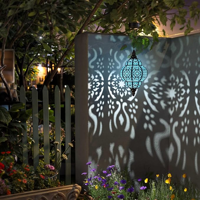 Hapjoy Hanging Solar Lights Outdoor Garden Decor Solar Lantern Waterproof Plastic Moroccan Outdoor Decorations for Patio Pathway Yard Backyard Garden Decorative (1, Black)