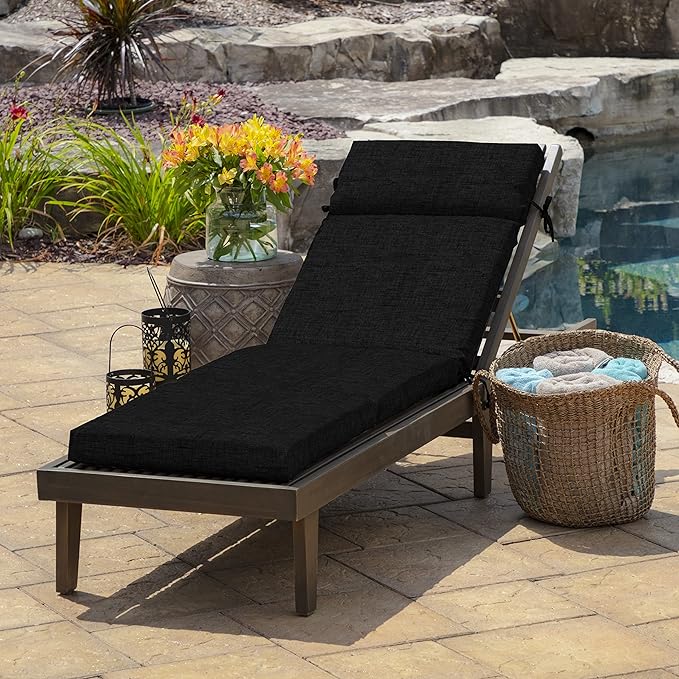 Arden Outdoor Chaise Cushion, 21 in x 72 in, Weather-Proof, Rain-Proof, Fade Resistant Patio Cushion for Chaise Lounger Black Leala