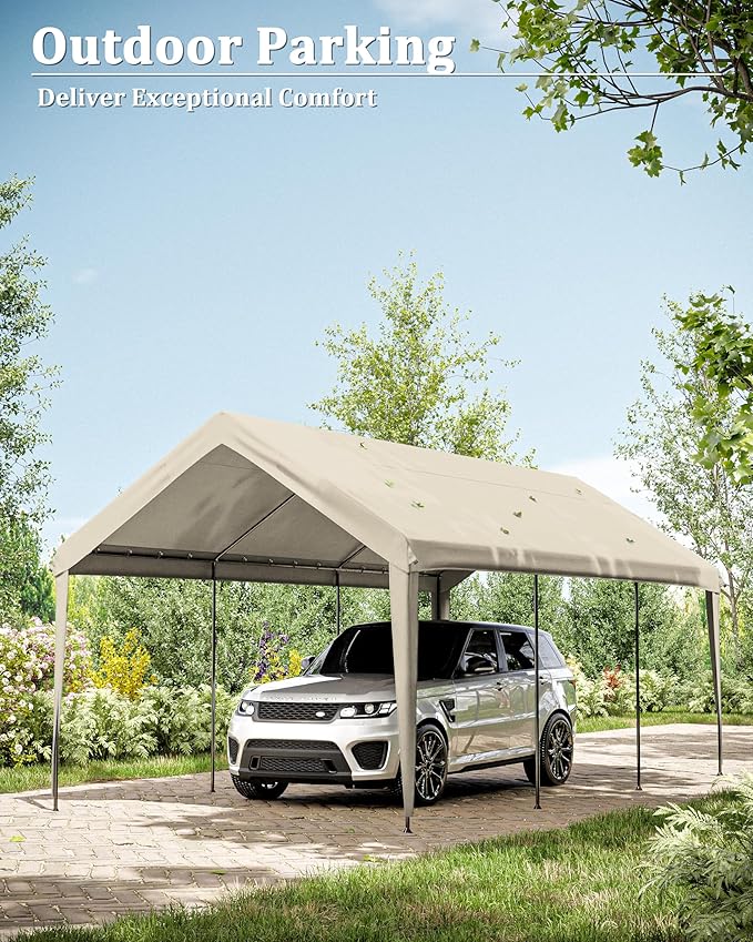 10 X 20 Ft Canopy Replacement Cover Heavy Duty Waterproof UV & Tear Resistant Car Tarp Canopy Tent Garage Top Shelter Oxford Cover with Ball Bungees (Frame is Not Included)
