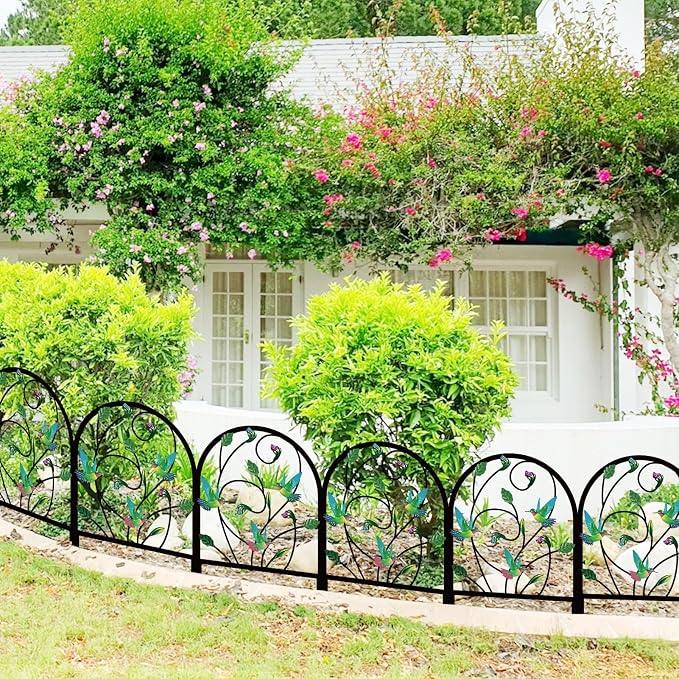 4 Pack Hummingbird Decorative Garden Fence Metal Hummingbird Design Metal Arch Garden Fence Border for Yard Patio Flower Bed Lawn Outdoor Landscape Decoration Animal Barrier Fence for Garden
