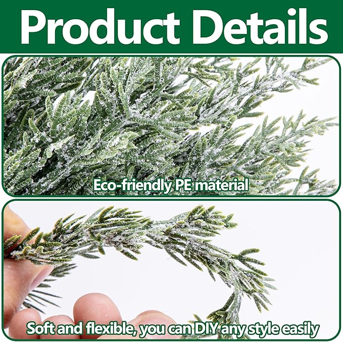 45 Pcs Artificial Christmas Snow Pine Branches with Red Berry Stems, Snowy Faux Greenery Norfolk Pine Cypress Leaves Stems, Berries White Frosted Fake Foliage Pines Needle Picks for Garland Home Decor