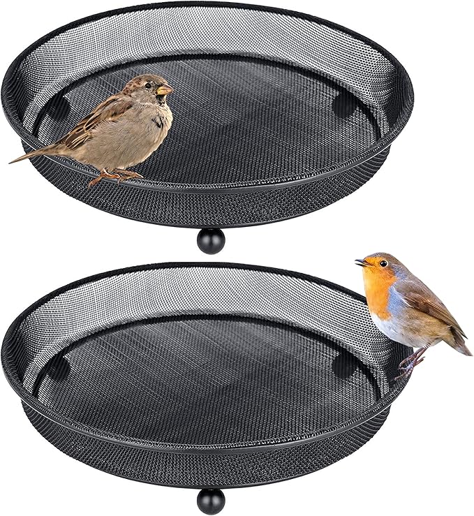 iBorn Ground Feeders Set of 2 Seed Tray for Birds Mesh Wild Bird Feeder Tray Raised Base Metal, Black